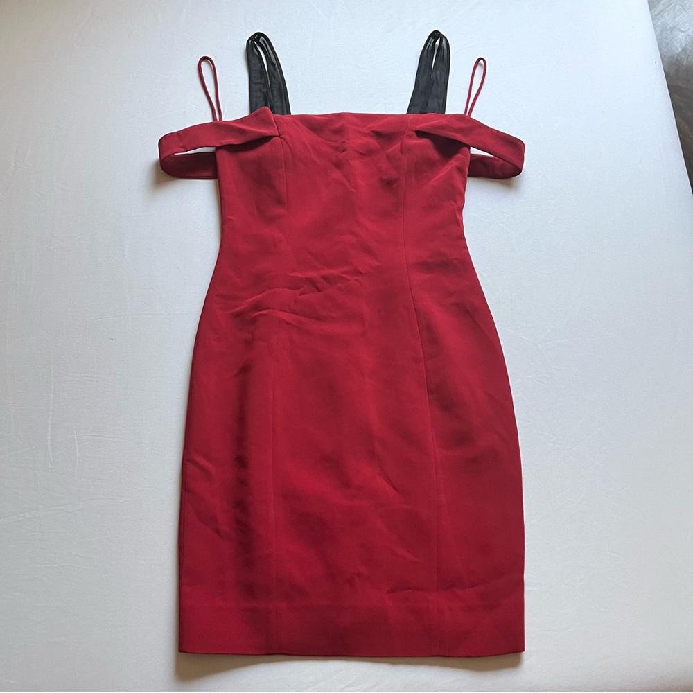 Cinq à Sept Red Mini Dress with Black Straps